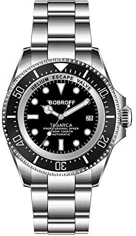 Bobroff Tabarca - Professional Montre de plongée automatique pour hommes, 1000 m, noir, 44MM, Helium Valve BF001