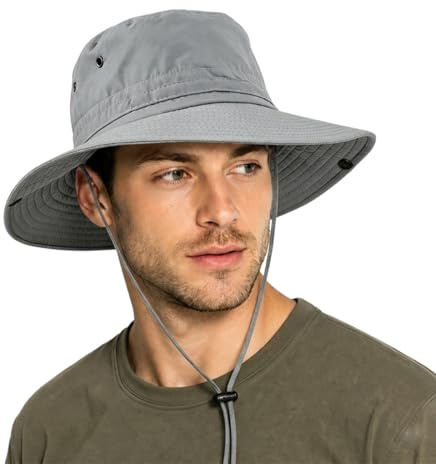 UNIPRIMEBBQ Fishing hat Wide Brim Sun Protection Hat with Breathable Safari hat and Fisherman hat Hiking Hats Boonie Hats for Man Gray