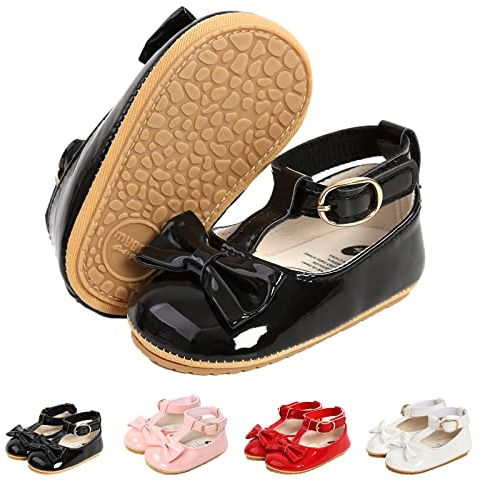 Baby Girls First Walking Shoes Mary Jane PU Leather Anti-Slip Princess Shoes Infant Baby Shoes 12-18 Months,G Black