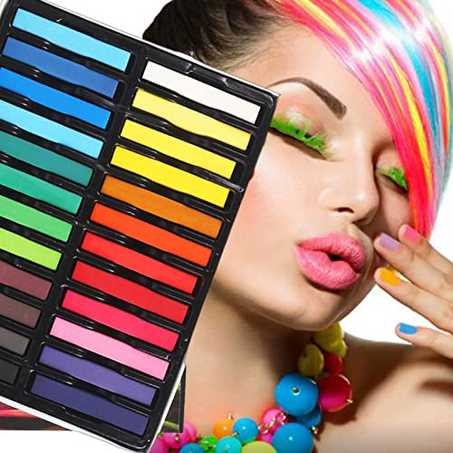 CHSEEO 24 colori gessetti per capelli per ragazze, capelli scuri, lavabili, colori temporanei per carnevale, Natale, Halloween, compleanni, feste, 18 compleanni, ragazze