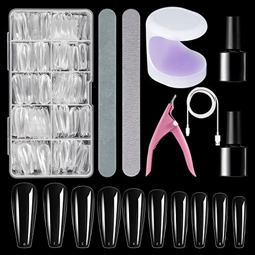 Capsule Ongle Kit, Capsules Americaine Ongles Kit avec 500PCS Faux Ongles Mini Lampe à Ongles UV, Outils de Bricolag pour Les Studios de Manucure Et Diy Nail Art à La Maison