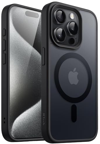 JETech Magnetisch Hülle für iPhone 15 Pro 6,1 Zoll Kompatibel mit MagSafe, Durchscheinende Matt Handyhülle Rückseite Dünn Stoßfest Schutzhülle (Schwarz)