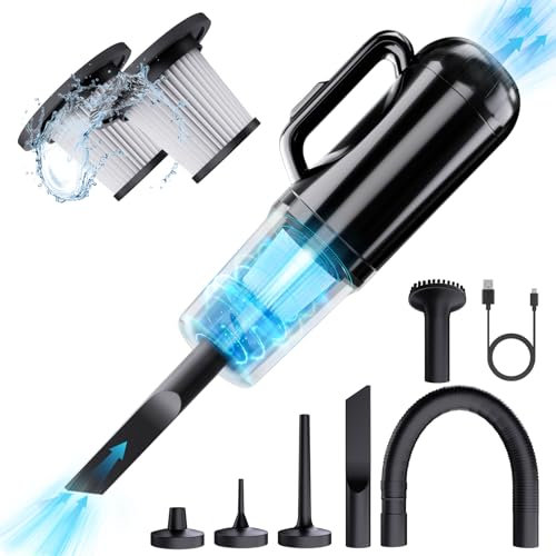 LAMA Car Vacuum Cleaner Cordless, 12000PA Powerful Suck and Blow 2 In 1 Handheld Vacuum Cleaner with 2 HEPA Filters, Portable HandHeld Hoover Vacuum Cleaning Kit for Car Desk Keyboard Home Black