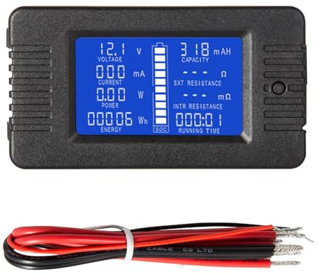Jadeshay Tester Batteria, Fotovoltaico Amperometro DC Voltmetro Amperometro Digitale PZEM-013 0-200V 10A Misuratore di Potenza con Retroilluminazione per Generatore DC Sistema Solare