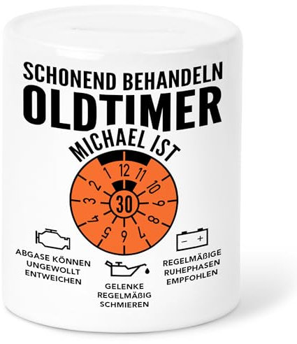 Oldtimer Spardose 30. Geburtstag Geldgeschenk Verpackung personalisiert mit Namen Geld Geschenk für Männer Geburtstagsgeschenk Sparbüchse Sparschwein aus Keramik (30)