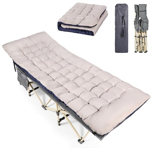 REDCAMP Folding Camping Bed, Heavy Duty Sturdy with Thick Mattress, Stronger Tubes for Sleeping, Outdoor & Travel, Grey Bed + Mattress