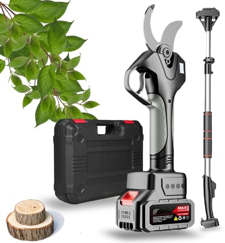 Fablestoryem Tijeras de Podar Eléctricas Inalámbricas,980W Cortador de Ramas Electrico con Display, 50mm Diámetro de Corte,4500mAh 21V Baterías, Profesional Tijeras Podaderas Eléctricos,2Battery