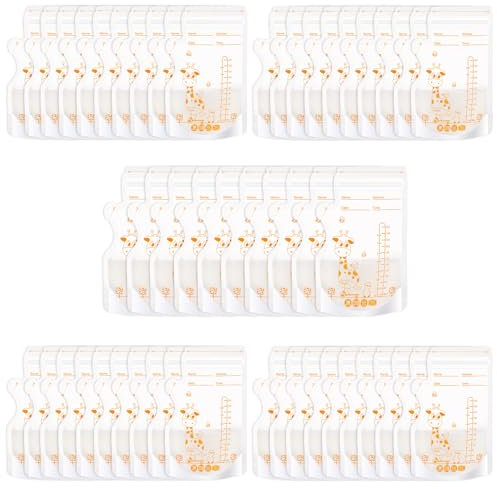 Lvefyti 50 Stück Muttermilch Aufbewahrung Bag,250ml Muttermilchbeuteln,Vorsterilisiert Auslaufsichere Milchbeutel,Muttermilchbeutel mit Doppelreißverschluss für Muttermilch