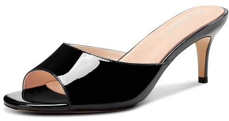 Castamere Femmes Rond Ouvert Bout Kitten Talon Heel Mules Chaussures Sandales Party Danse Dress Slip-on Sandales 6.5 CM Heels Noir 44 EU