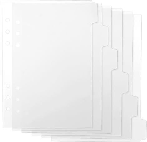 Divisores de carpetas A5, 6 anillas divisoras, 6 divisores de carpetas con pestañas, índice divisor de carpeta transparente de 6 agujeros, hojas divisoras de índice de plástico insertables, página de