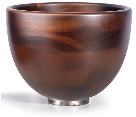 ADVANCEDSIL Premium Walnut Wood Mixing Bowl Compatible with 4.5 & 5 QT Tilt-Head Models – Natural True Walnut Wooden Bowl with Stainless Steel Locking Base | 5QT