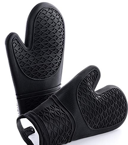 Silicone Oven Gloves Heat Resistant up to 260°C, Long 33cm Non-Slip Waterproof Oven Mitts with Cotton Lining – Heatproof Cooking Gloves for Baking, BBQ, Kitchen, Grill, Black