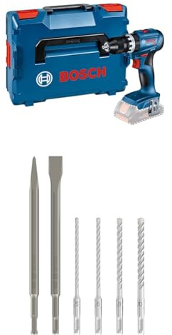 Bosch Professional 18V System Akku Schlagbohrschrauber GSB 18V-45 (inkl. L-BOXX, ohne Akku/Ladegerät) + 6x PRO SDS plus-4C Meißel- und Bohrer-Set (für Beton, Ziegelstein, Ø 5,0, 6,0, 8,0, 10,0 mm)