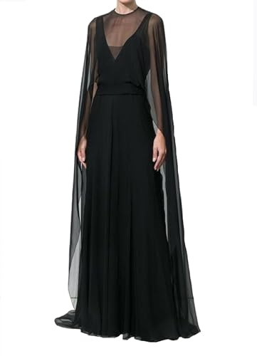 Barbotimer Women Chiffon Sheer Long Poncho Cape Mesh High Low Shawl Wraps Flowy Capelets for Evening Dress Bridal Cover Up (Cape Black, ONE SIZE)