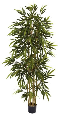 Nearly Natural 6ft Artificial Bamboo Tree for Indoor Home Décor, Fake Bamboo Floor Plant with Natural Trunks and Over 1,000 Realistic Leaves in Black Nursery Planter