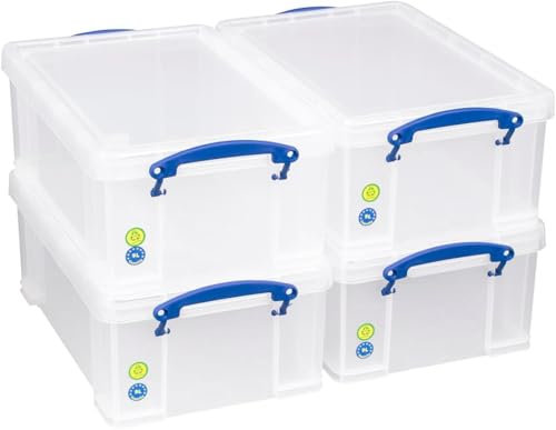 Really Useful Box 4 Stück 9 Liter - 395x255x155 mm - für 24 DVDs/ A4 papier - transparant