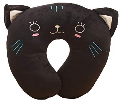 Maibar Kissen Reisekissen Tier Kinder Nackenkissen Nackenhörnchen Flugzeug Leicht Erwachsener U-Förmiges Kissen Flugzeuge Auto Zug (Schwarze Katze)