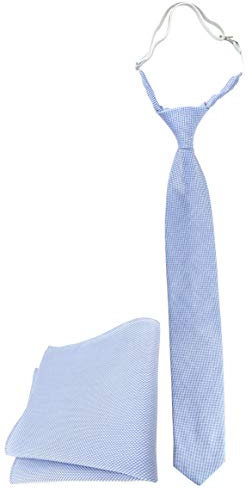 TigerTie Kinderkrawatte Pique vorgebunden mit Gummizug Designer Einstecktuch in hellblau-weiss uni gemustert