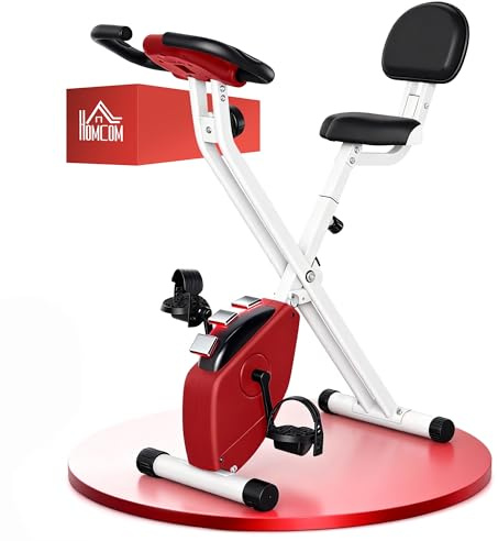HOMCOM Vélo d'Appartement Pliable Magnétique Cardio-training - Sport Maison avec 8 Niveaux de Résistance et Roulettes - Silencieux Home Trainer avec Capteur de Pouls pour Fitness Homme et Femme, Rouge