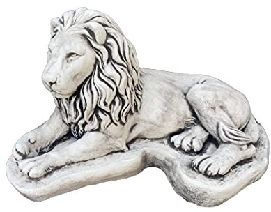 Massive Steinfigur Statue Löwe groß liegend Leo Torwächter Steinguss Gartendeko Deko-Figur für Haus Garten Moderne Statue Garten-Figur