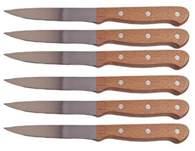 vidoelettronica® Scatola 6 Pezzi Coltello Universale - Lama Acciaio Inossidabile 22cm - Manico Legno Compresso