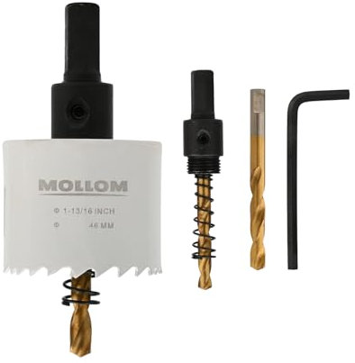 Mollom (46mm | 1-13/16) HSS M42 con 8% de cobalto,Sierra de Corona Bi-Metal con 2 Brocas Piloto y Arbor para Corte Suave en PVC,Pladur,Madera,Plástico,Yeso,Goma