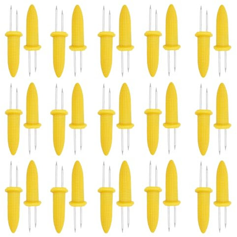 30 Piezas Soporte para Mazorcas de Maíz, Aguja de Maíz de Acero Inoxidable, Pinchos de Mazorca de Maíz, Doble Tenedor de Maíz, Pinchos de Barbacoa de Maíz, para Fiesta, Camping, Festival de Comida