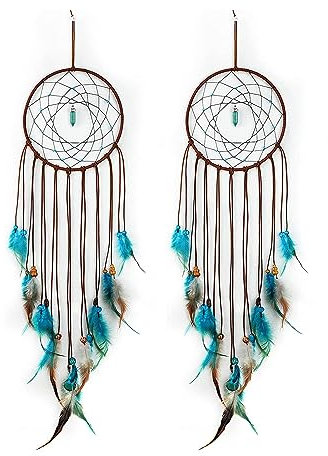 ChAusa 2 Stücke Traumfänger Handgemachte Wand Hängende Feder 60cm Dreamcatcher Grün Vintage Feder,traumfänger mit Federn Handgemachter Traumfänger Geeignet für Heimdekoration,Basteldekorationen