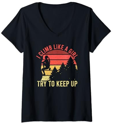 Damen I Climb Like A Girl Kletterausrüstung für Kinder, Damen, Vintage-Stil T-Shirt mit V-Ausschnitt