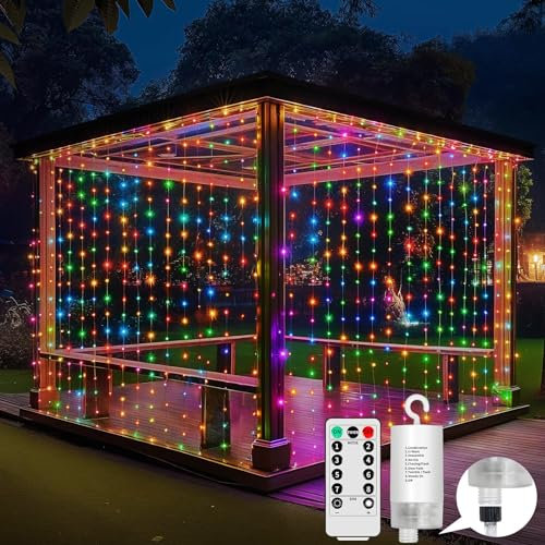 RJEDL Vorhang Lichter, 6x3m 600LED LED Lichterkette Vorhang für Innen & Außen im Freien Wasserdicht mit Fernbedienung, 8 Modi Wasserfall Garten String Lichter für Patio Gazebo Party