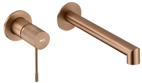 MICE - Grifo de lavabo empotrado - Monomando grifo de baño con sistema de montaje en pared, kit para montaje final - Griferia empotrado baño Color Oro Rosa Cepillado GLD038/ORC