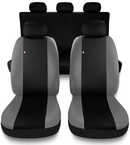 Susy Shop Coprisedili Auto Compatibili Per Panda, Set Fodere Anteriori Posteriori,Schienale Posteriore Diviso 50 e 50, Lavorazione MADE IN ITALY (Nero/Grigio Chiaro)
