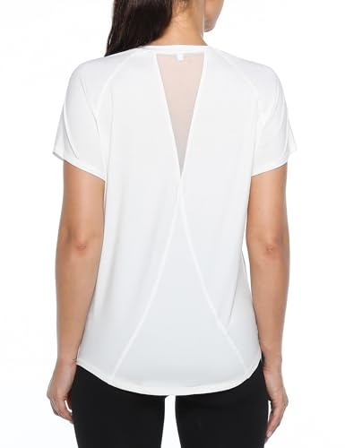 Gyabnw Camiseta Deportiva para Mujer Camisetas de Gimnasia Espalda Malla Ajuste Holgado Yoga Camiseta para Correr Ligera Que Absorbe la Humedad Cuello Redondo Manga Corta para Damas
