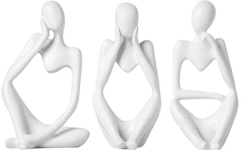lomdung 3 Stück Harz Skulptur Ornamente Denker, Abstrakte Figur Minimalistische Kunst, Mini Denker Skulptur Deko, Skulpturs Set für Zuhause Wohnzimmer Schlafzimmer Bücherregal Büro Desktop Dekoration