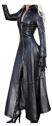 Abrigo Matrix De Cuero De PVC For Mujer, Chaqueta Larga Festiva Sexy, Traje De Solapa, De Manga Larga, Abrigo Largo De Fiesta Con Cremallera, Cuero De PVC For Mujer Chaquetas cuero Mujer(Noir,M)