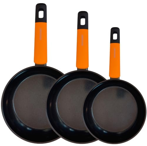 Fackelmann Soft Set di 3 padelle antiaderenti, 20/24/28 cm, in alluminio forgiato, manico soft touch, ergonomico, rivestimento antiaderente in ceramica, resistente fino a 400 °C, adatte per induzione