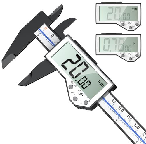 Preciva Calibre Digital,Pie de Rey de Fibra de Carbono de 150 mm con Pantalla LCD Transparente y Batería de Respaldo, Internas, Calibre para Mediciones Externas, de Profundidad y de Paso Plata/azul