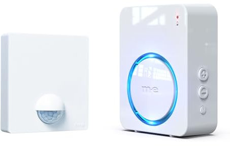 m-e Funk-Bewegungsmelder BELL-8021 | für Außen und Innenbereich | Klingel/Alarmton bei Auslösung | Set mit Batterieempfänger | 300 M Reichweite | Durchgangsmelder für Garten, Auffahrten