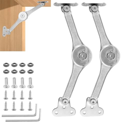 2 Pièces Charnière de Soutien de Couvercle à Fermeture Douce avec Vis et Clé Allen, Armoire Meuble Ascenseur Réglable de Charnière de Support, Charnières de Support de Couvercle pour Placard, Armoire