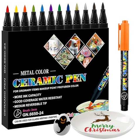Klerbesh Porcelain Pens, 12 Colores Rotuladores Porcelana, Lápices de porcelana aptos para lavavajillas,Marcadores Permanentes Impermeables para Piedra, Cerámica, Vidrio y Madera
