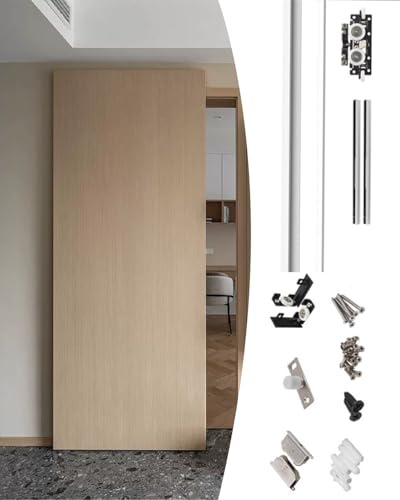 Kit de puerta corredera invisible, Ghost Door Sistema de puerta corredera Montaje lateral for puertas granero Baño Plata Múltiples tamaños(122cm/48inch/4ft)