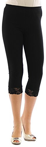 YESET Capri 3/4 leggings spets bomull leggings spetskant byxor tvätt dam, svart, 3XL