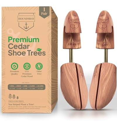 HOUNDSBAY Men's Cedar Shoe Tree with Wide Heel and Adjustable Split Toe (6.5-7.5 / Small), Cedar And Gold Tubing