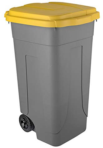 Mobil Plastic - Bidone Raccolta Differenziata 80L | Contenitore Rifiuti con Coperchio Giallo | Pattumiere Ecologiche per Casa e Ufficio - Corpo Grigio Resistente