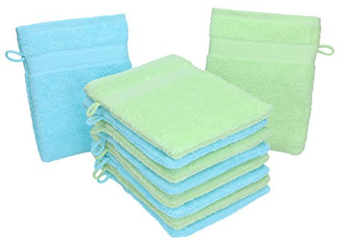 Betz Waschhandschuhe Palermo 10 Stück 16x21 cm – 100% Baumwolle 360g/m² – Weiche Frottee Waschlappen – Pflegeleicht & saugstark – Farbe Grün/Türkis
