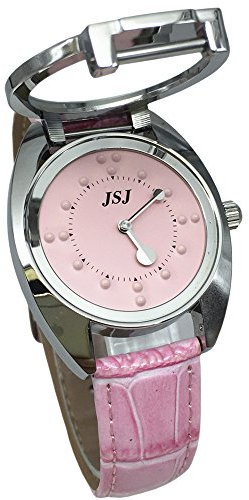 VSONE Reloj De Pulsera Braille para Invidentes o Personas Mayores Rosa Dial, Rosa Correa de Cuero