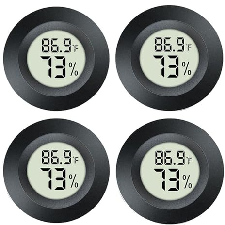 JEDEW 4 Pack Hygrometer Thermometer Digital Humidity Meter Indoor/Outdoor Humidity Monitor Reptile Thermo-Hygrometer for Greenhouse Humidors Terrarium Jars, Fahrenheit (℉) /Celsius(℃) (4)