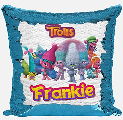 DAILY GIFTS Personalised Trolls Any Name Magic Reveal Sequin Cushion Cover Gift 2 (Case + Filling)