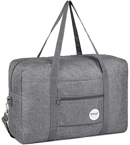 Handgepäck Tasche für Flugzeug Reisetasche Klein Faltbare Handgepäck Koffer 55x40x20cm / 45x36x20cm Sporttasche Krankenhaustasche Weekendertasche von WANDF (B - Denim Grau mit Schultergurt)