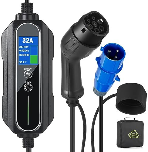 Cavo Ricarica Auto Elettrica Tipo 2 Funzione di ritardo 1–12 ore 32A/24A/20A/16A/10A 7.2KW CEE 3 PIN 5M impermeabile IP66 Con Borsa